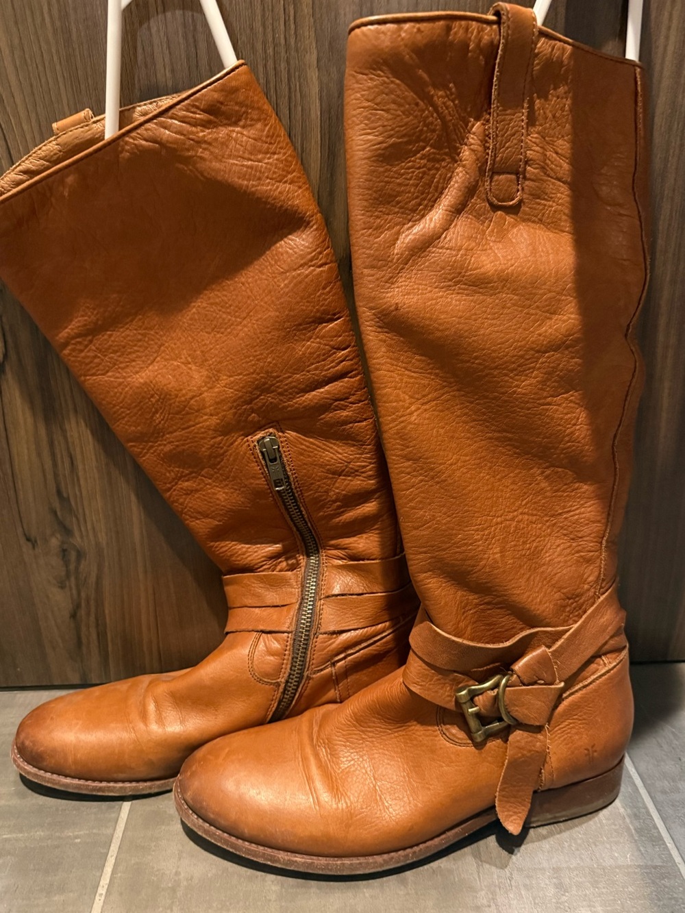 Frye Cognac Leather Mid-Calf Riding Boots